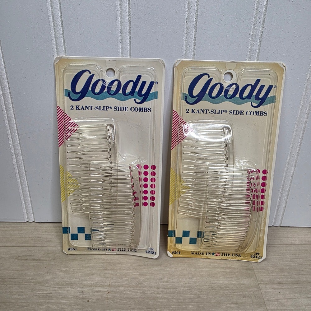 Vintage 1989 Goody Kant-Slip Side Combs Clear Plastic 2 Packs 4 Combs Total 561